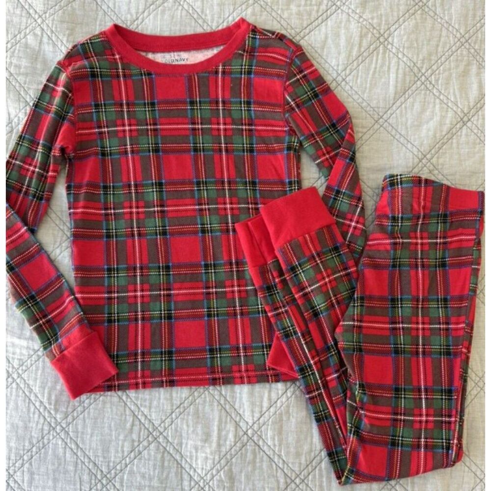 NEW NWT Unisex Sz 12 Red Plaid 2 Pc Snug Fitting Lounge Pajamas Set OLD NAVY